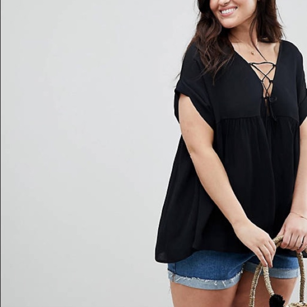 Black lace up smock tunic